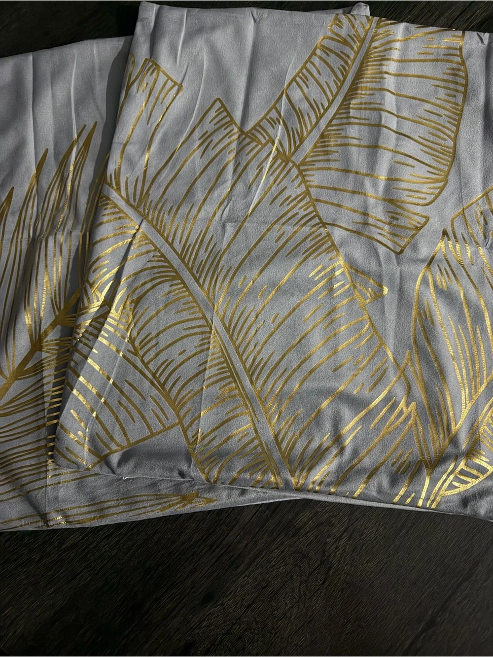 Grey Throw Pillow Covers with Gold Palm Leaf Foil